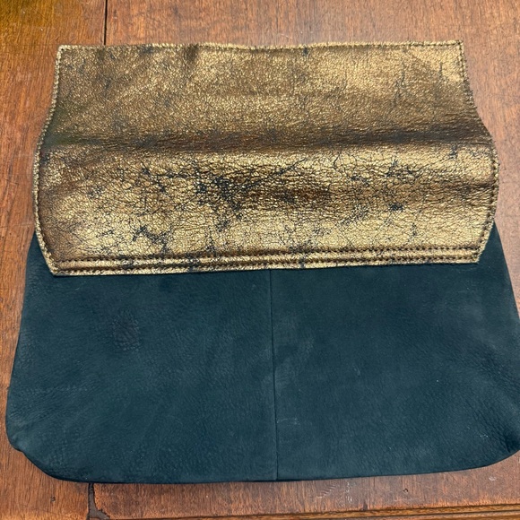 Anthropologie Black/Gold(bronze) metallic leather clutch NWOT - Picture 2 of 5